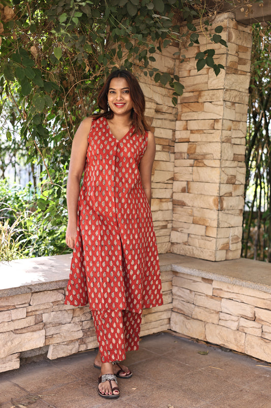Aarohi Hand Block Printed Kurti Co-ord Set
