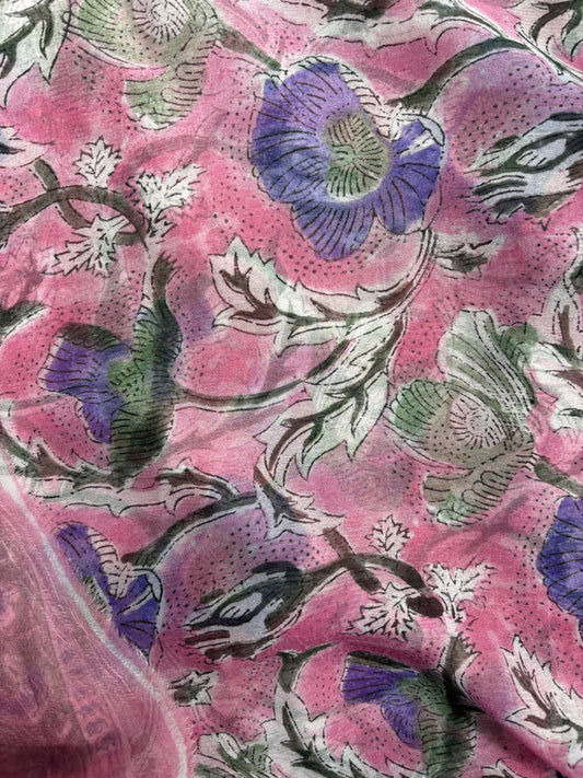 Sargam Chiffon Bagru Hand Block Printed Saree