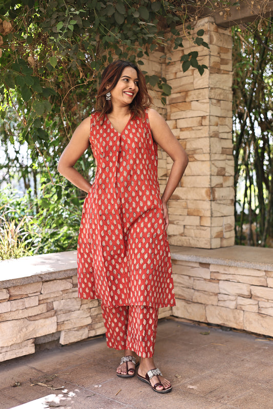 Aarohi Hand Block Printed Kurti Co-ord Set