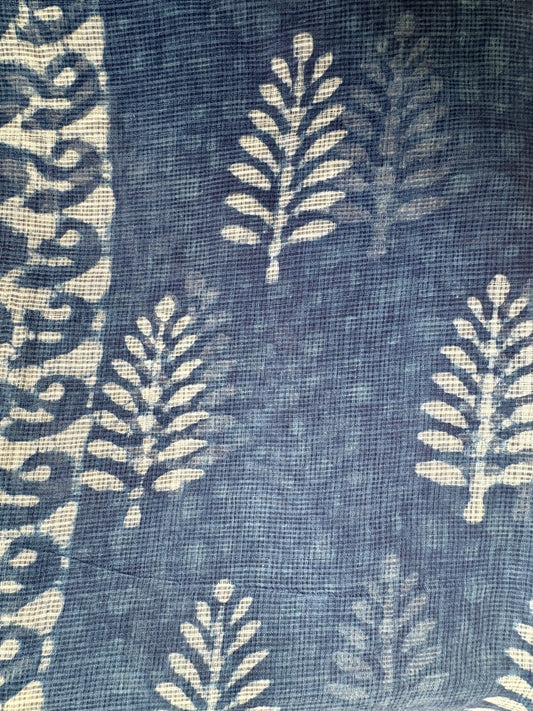 Raahi Kota Doria Indigo Hand Block Printed Saree