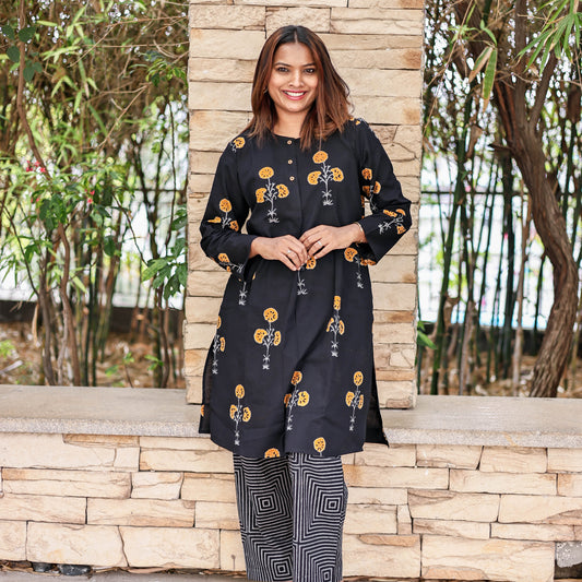 Elara Dabu Hand Block Printed Straight Co-ord Set