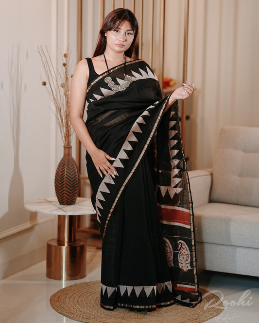 Ahila Block Printed Chanderi Saree