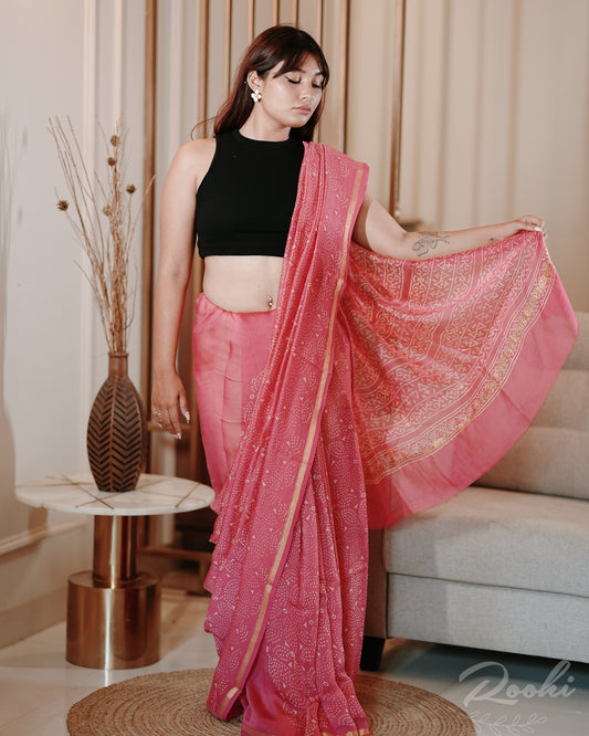 Ayana Block Printed Chanderi Silk Saree
