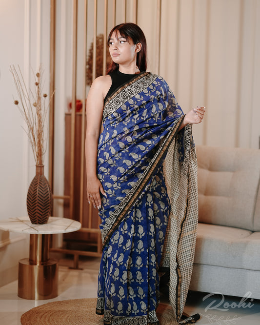 Aranya Hand Block Prined Chanderi Silk Saree