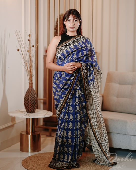 Aranya Hand Block Prined Chanderi Silk Saree