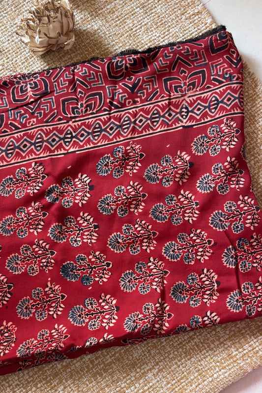 Shabana Ajrakh Hand Block Printed Modal Silk Saree Maroon