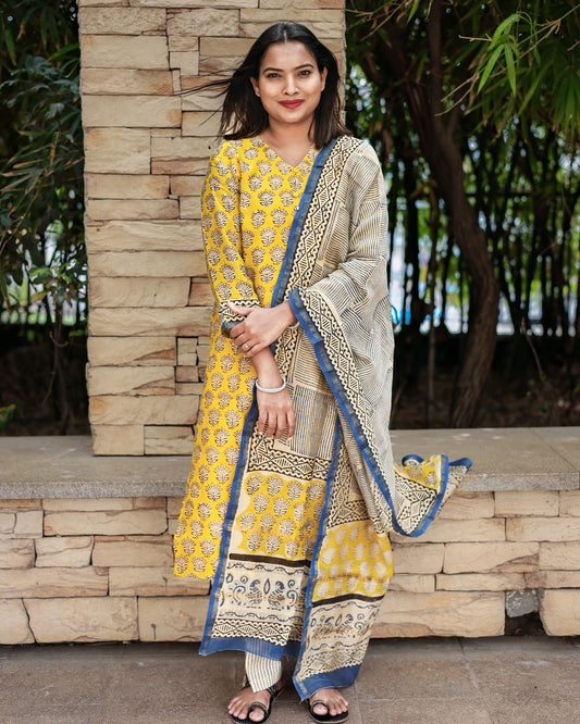 Roshni - Hand Block Printed Chanderi Suit Set