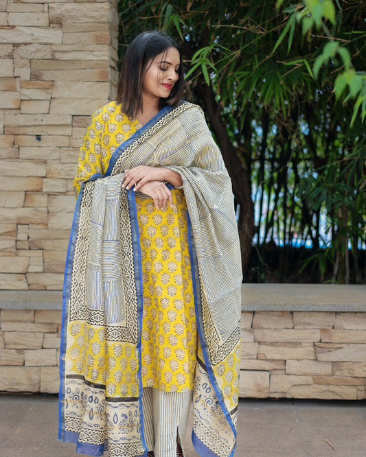 Roshni - Hand Block Printed Chanderi Suit Set