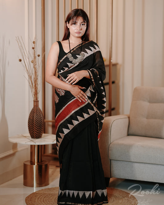 Ahila Block Printed Chanderi Saree