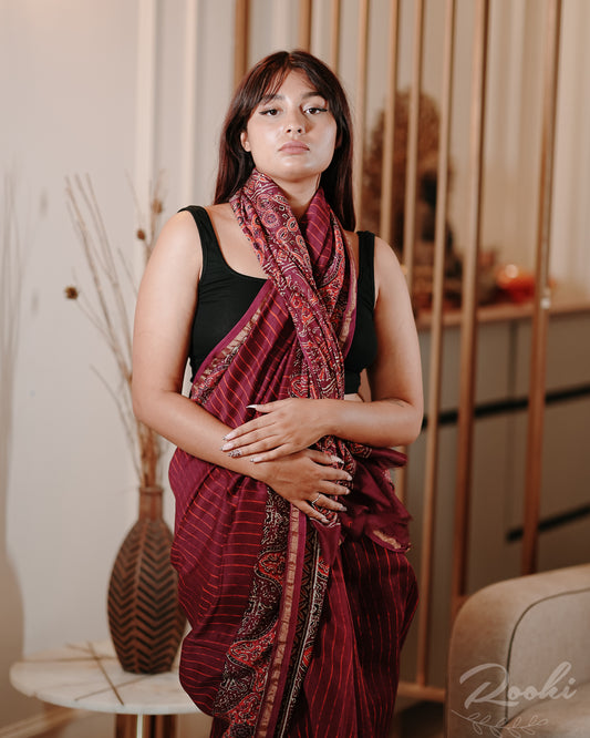 Ahira Block Printed Chanderi Silk Saree