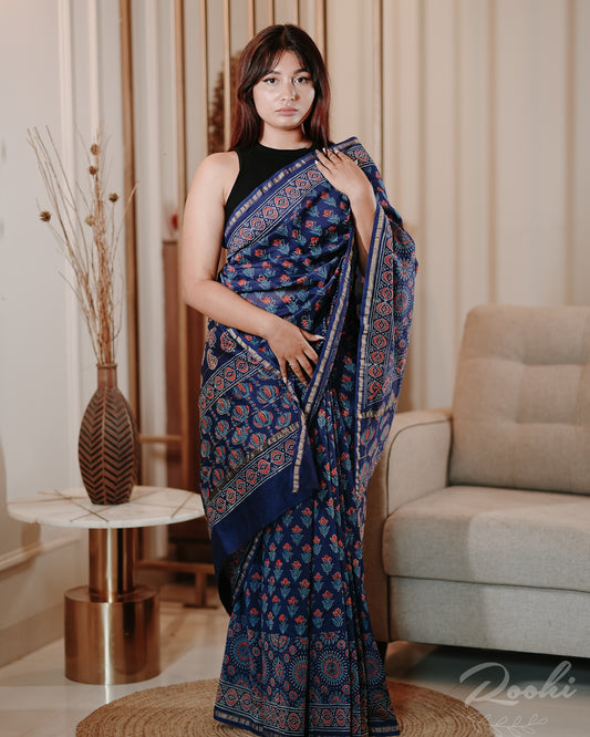 Aarini Block Printed Chanderi Silk Saree