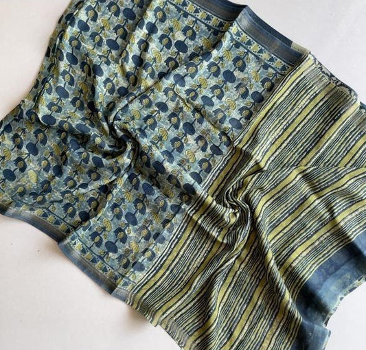 Shubhra Handblock Vanaspati Cotton Saree